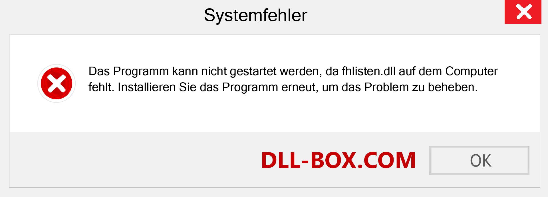 fhlisten.dll-Datei fehlt?. Download für Windows 7, 8, 10 - Fix fhlisten dll Missing Error unter Windows, Fotos, Bildern